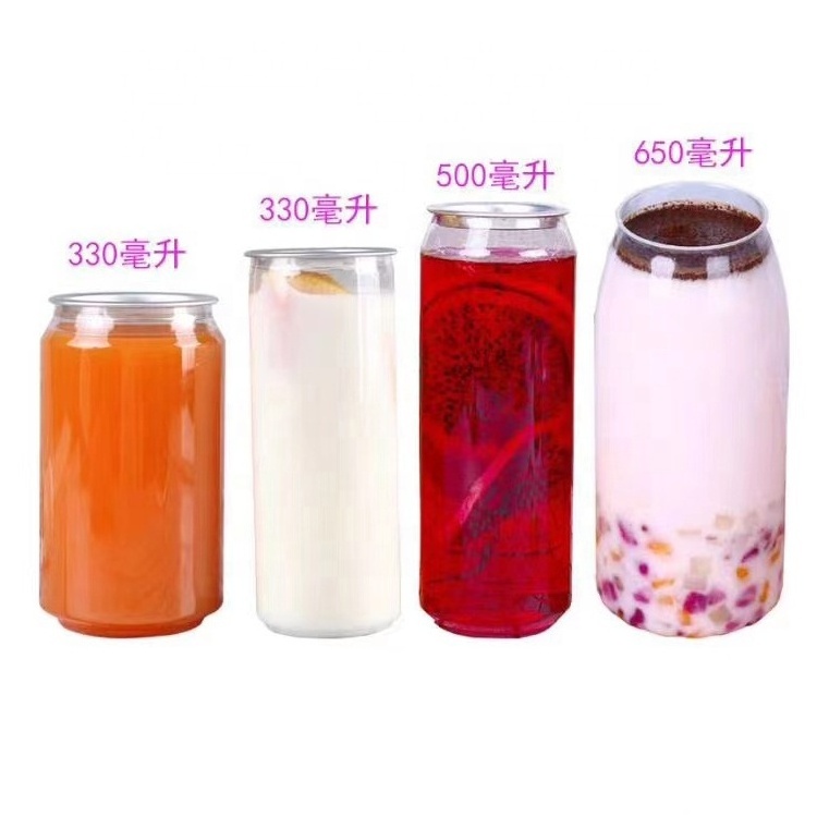 Plastic Can with Logo Low Price Transparent Plastic Can Soda Drinking Bottle with Aluminum Lid