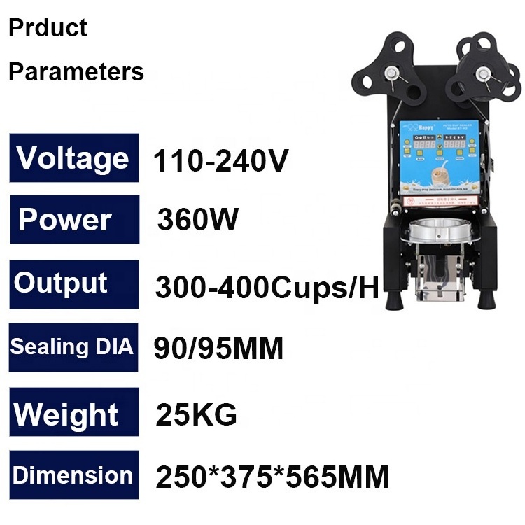 Cup Sealing Machine 95mm 90mm Cup Sealer Machine Fully Automatic Boba Sealer for Milk Bubble Tea Coffee