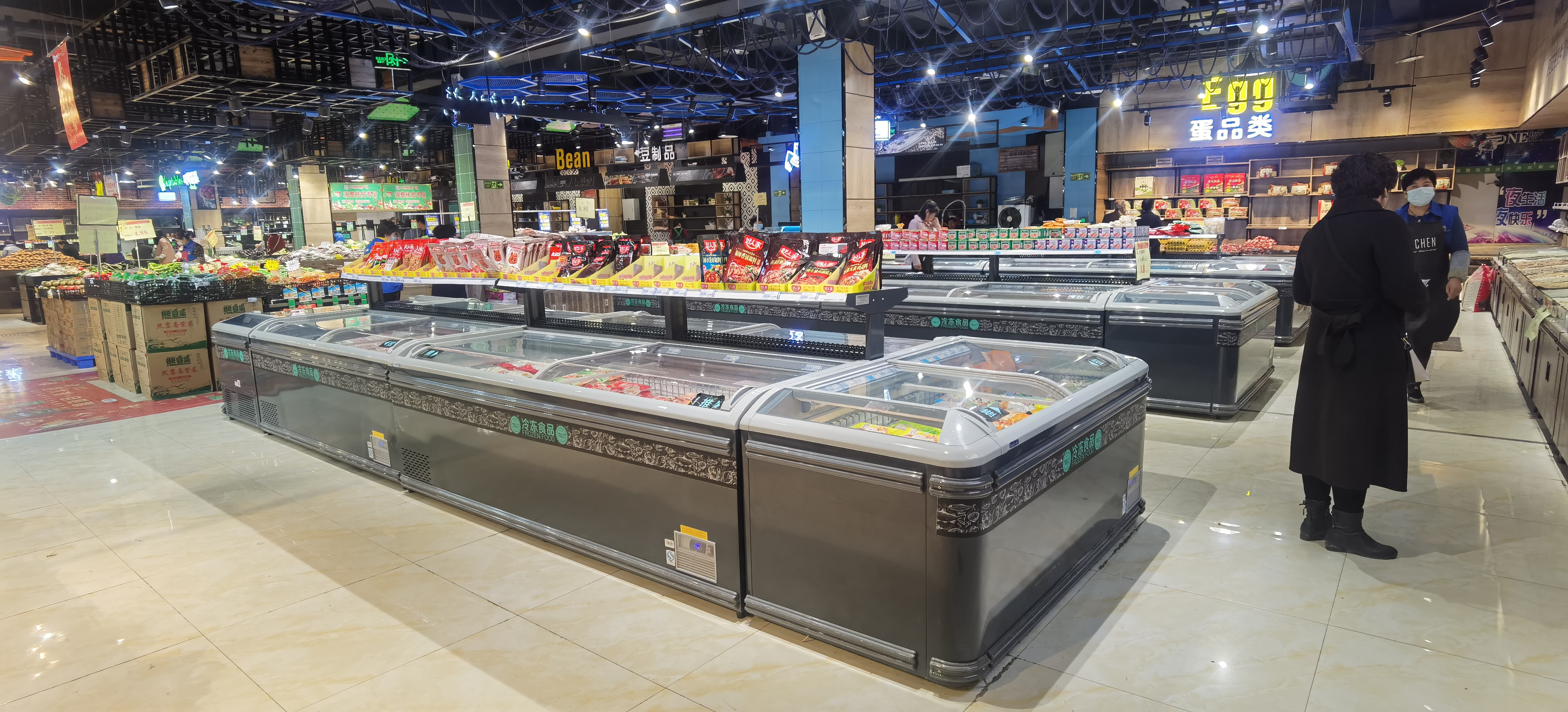 Supermarket combine commercial island  freezer with top sliding door chest freezer