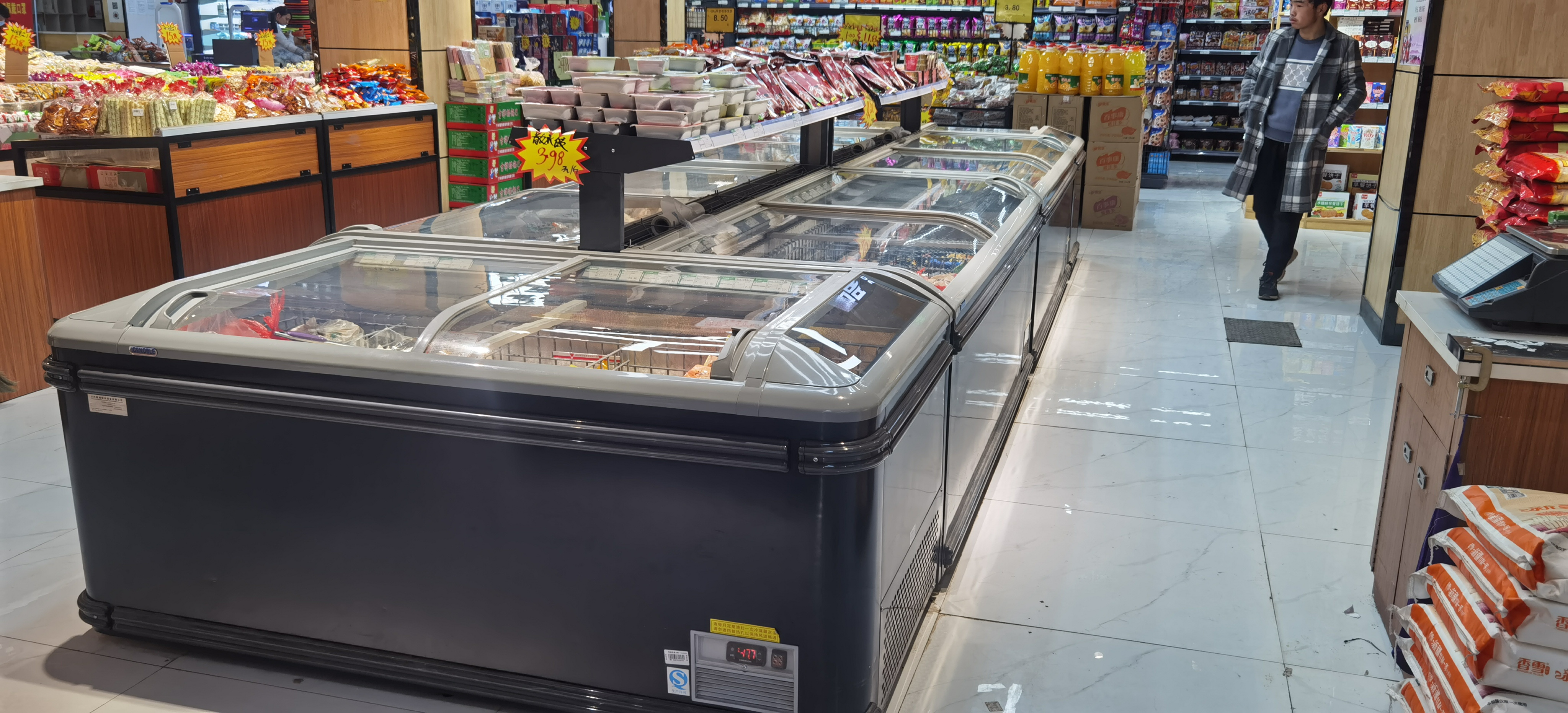 Supermarket combine commercial island  freezer with top sliding door chest freezer