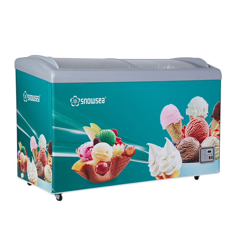 SDSC-366YA Snowsea Big Capacity glass sliding door showcase Curved ice cream chest freezer