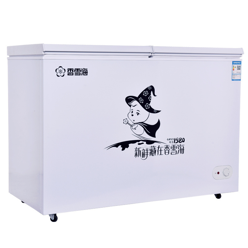 CE CB Approved BCD-418 Snowsea Fridge and Double temperature deep freezer Double Door Top Open Door chest gas freezer