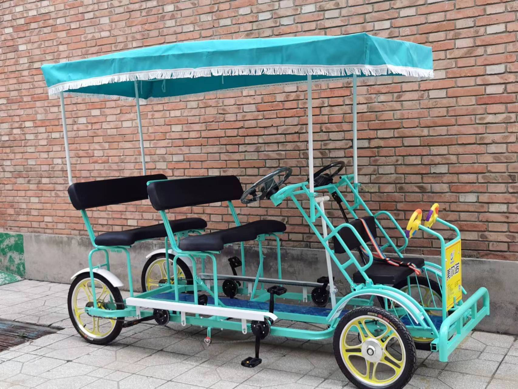 Park Seaside Rental Sightseeing Multi Person Cycling Family 4 Wheel Pedal Bike Fun Surrey Bike 4 Seat Tandem Bicycle