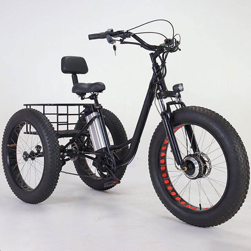 350W Lithium Battery 20*4 Inch Fat Tire 3 Wheel Electric Tricycle With Basket 3 Wheel Electric Cargo Bike