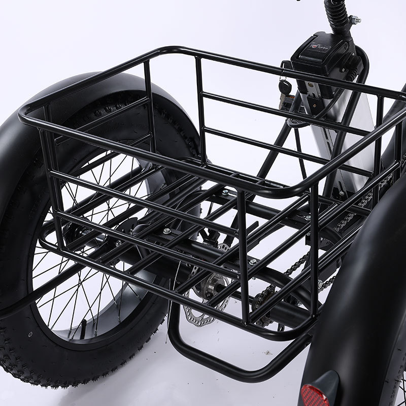 350W Lithium Battery 20*4 Inch Fat Tire 3 Wheel Electric Tricycle With Basket 3 Wheel Electric Cargo Bike