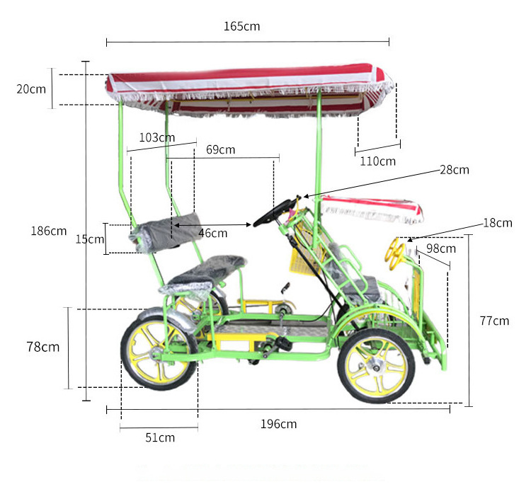 Imported Quadricycle 4 Person Electric Surrey Bikes Family 4 Wheel Pedal Bike Fun Surrey Bike 4 Seat Tandem Bicycle