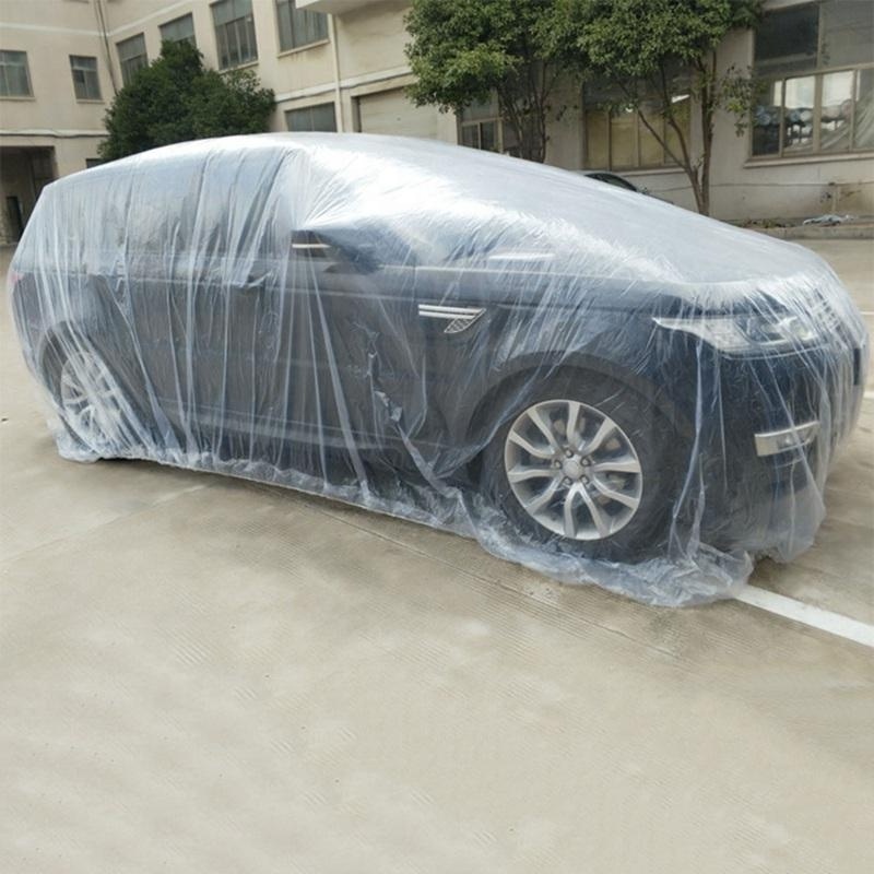 Clear Plastic Temporarycar covers plastic car cover fast car cover with Elastic Band