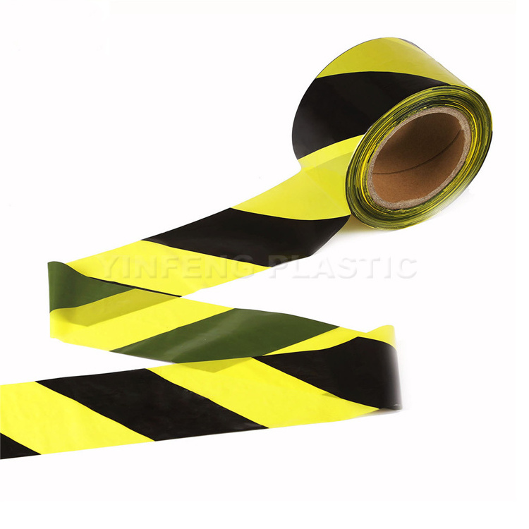 High quality plastic caution tape , non adhesive barrier tape, black and yellow warning tape