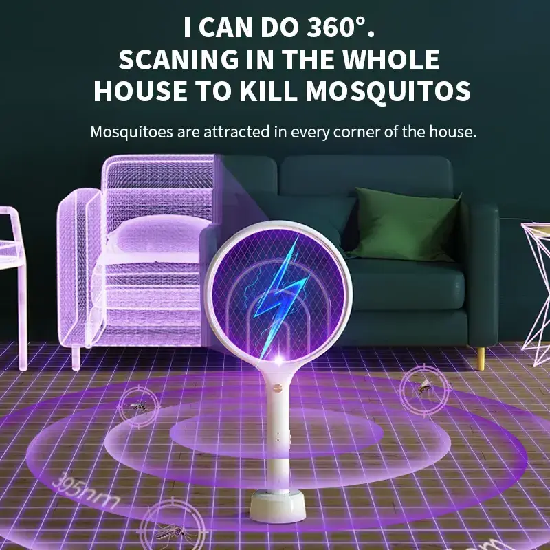 2 in 1 Bug Zapper, Mosquito Killer USB/Rechargeable Electric Fly Swatter Lamp & Racket