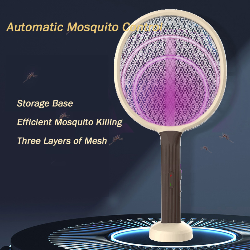 Electric Fly Swatter Racket 2 in 1 Bug Zapper with USB Rechargeable Base Powerful Mosquitoes Trap Lamp Fly Killer