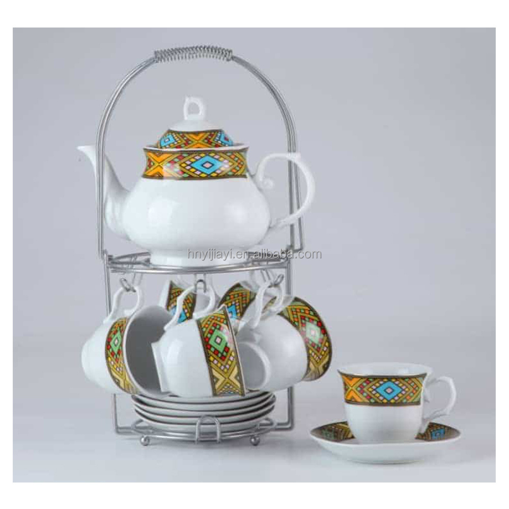 porcelain tea sets with teapot ethiopian ceramic tea pot and cup set With Rack