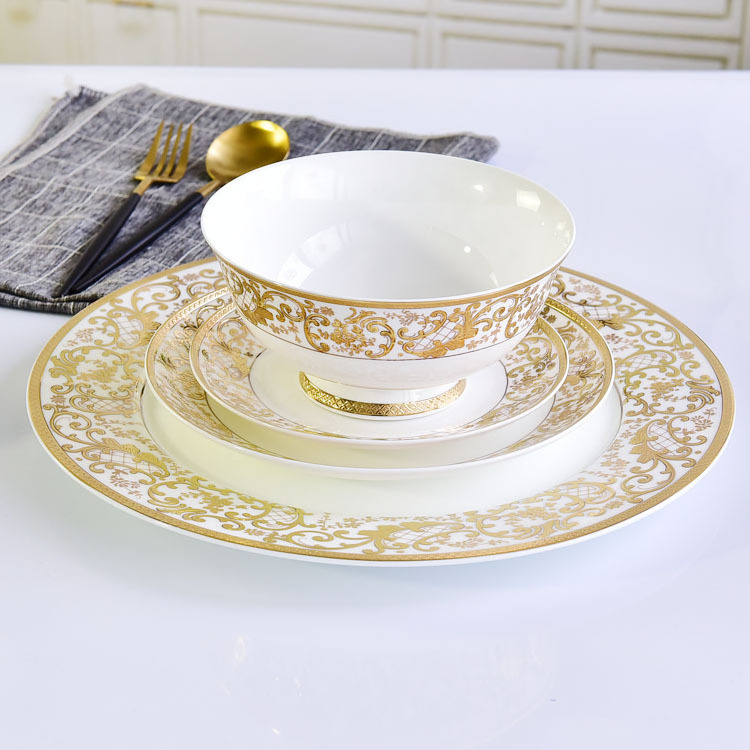 Special Restaurant Dinnerware  Decorative Gold Floral Porcelain Plates and Bowls Sets