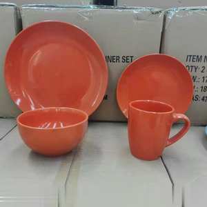 16 Pcs Dinner Set Pakistan Orange Solid Two Stone Color Glazed Stoneware Ceramic Crockery Dinnerware