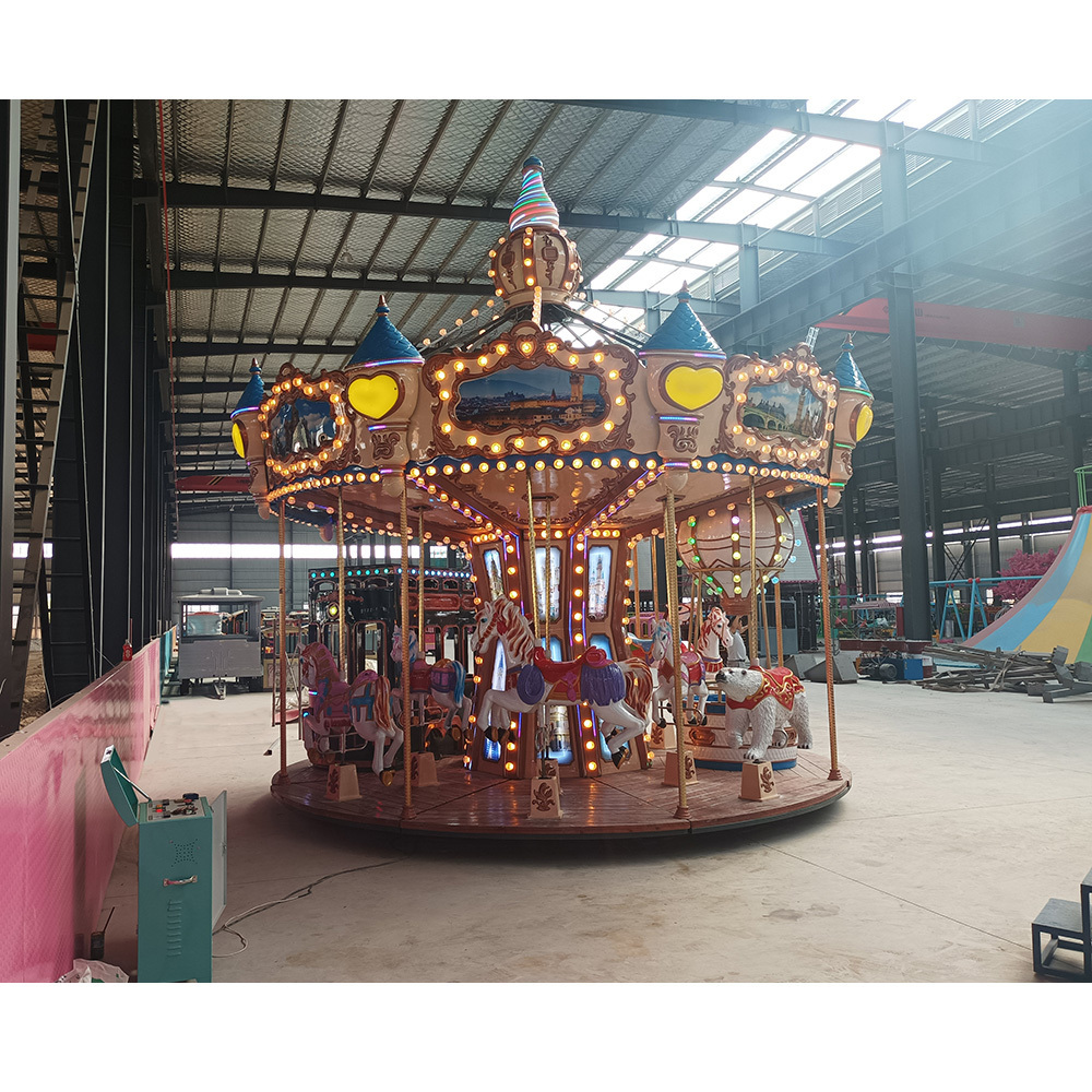 Yimiao Portable Trailer Mounted Amusement Rides Funfair Self Control Plane christmas horse carousel