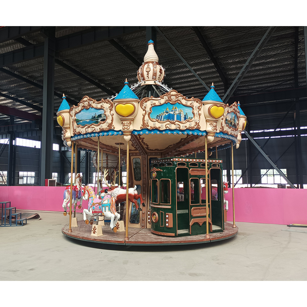 Yimiao Portable Trailer Mounted Amusement Rides Funfair Self Control Plane christmas horse carousel