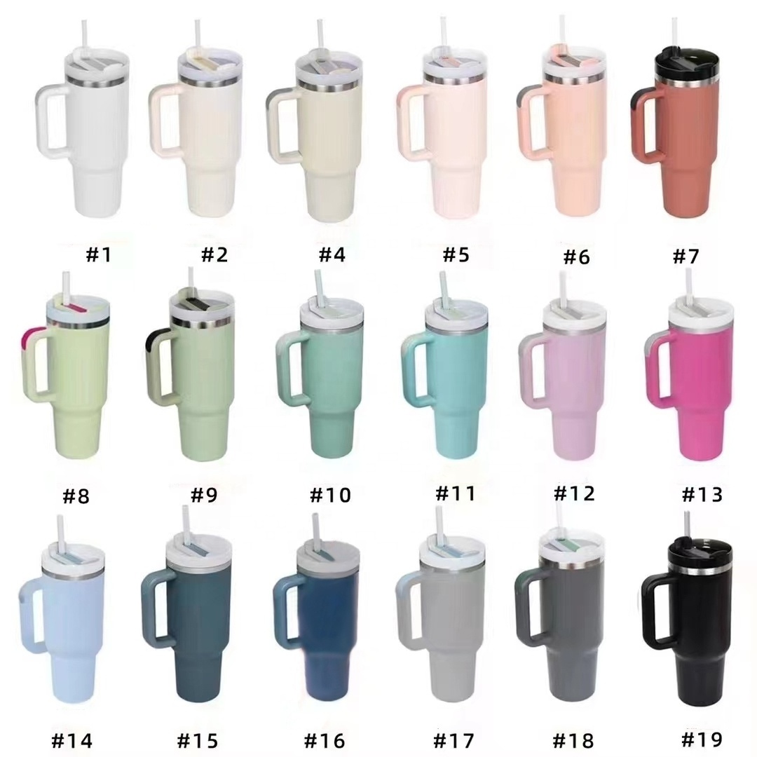 Wholesale 40oz Travel Coffee Double Wall Vacuum Custom Logo Stainless Steel Outdoor Mug Tumbler With Handle And Straw