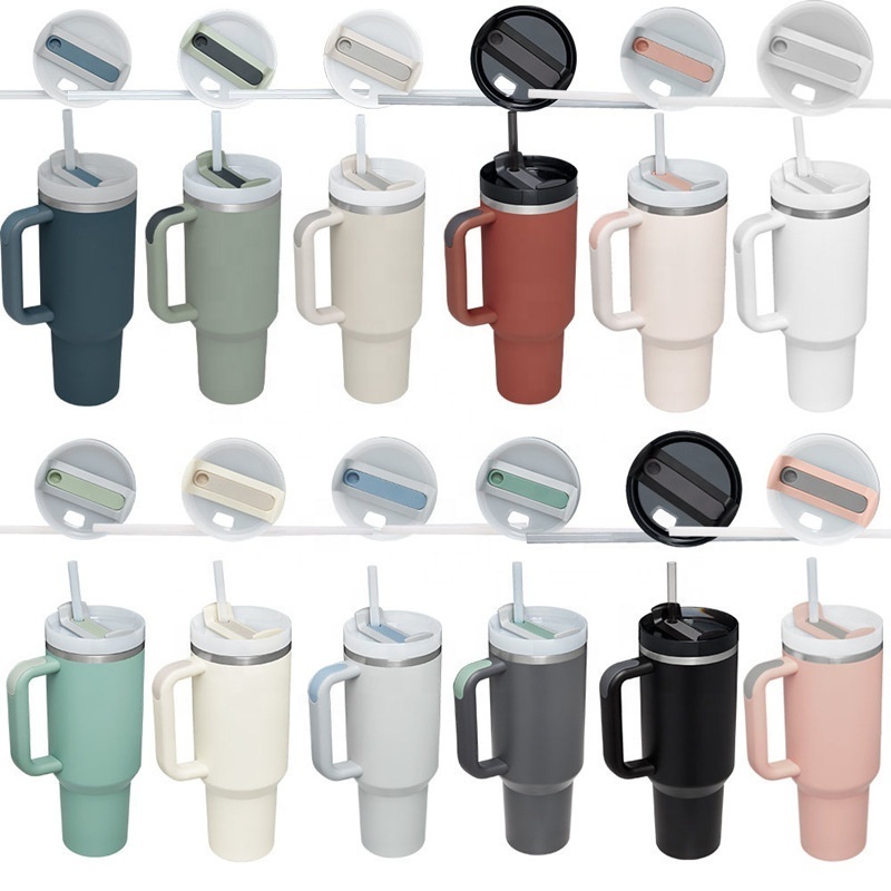 Wholesale 40oz Travel Coffee Double Wall Vacuum Custom Logo Stainless Steel Outdoor Mug Tumbler With Handle And Straw