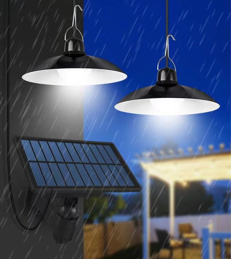 Double Head Retro Lamp Remote Control Outdoor Warehouse Hanging Solar Pendant Shed Lights