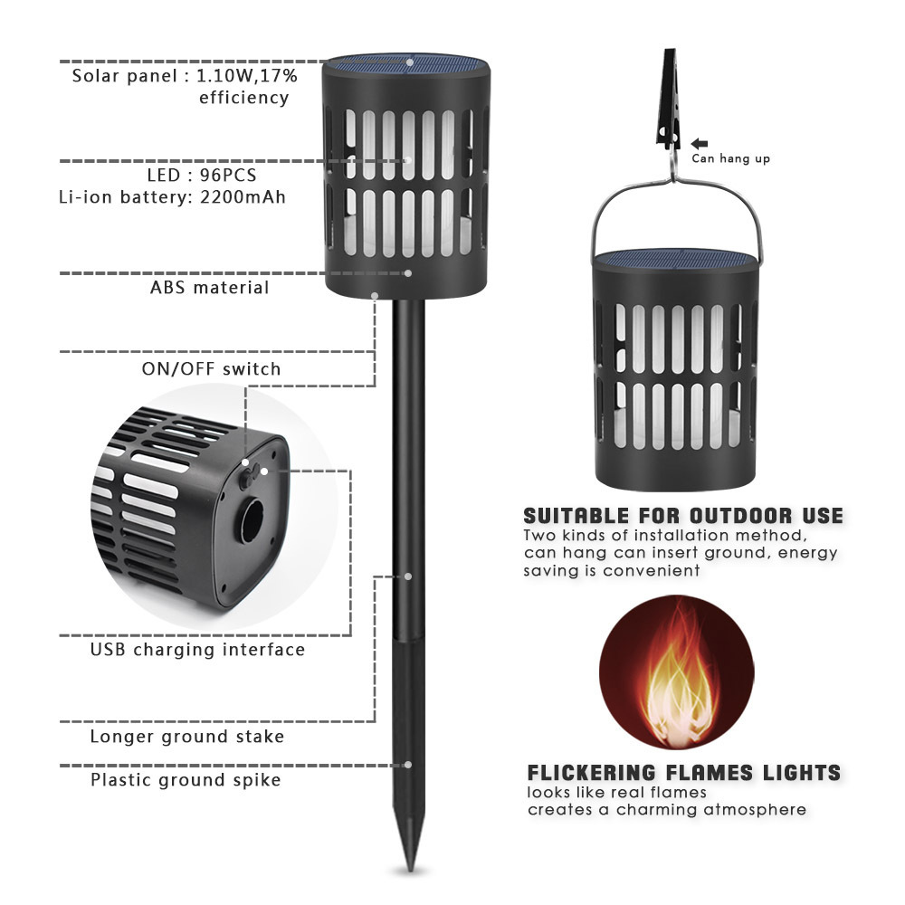 Solar Torch Lights with Flickering Flame Tiki Torches Landscape Solar Powered Outdoor Lights Garden Decor for Outside lights