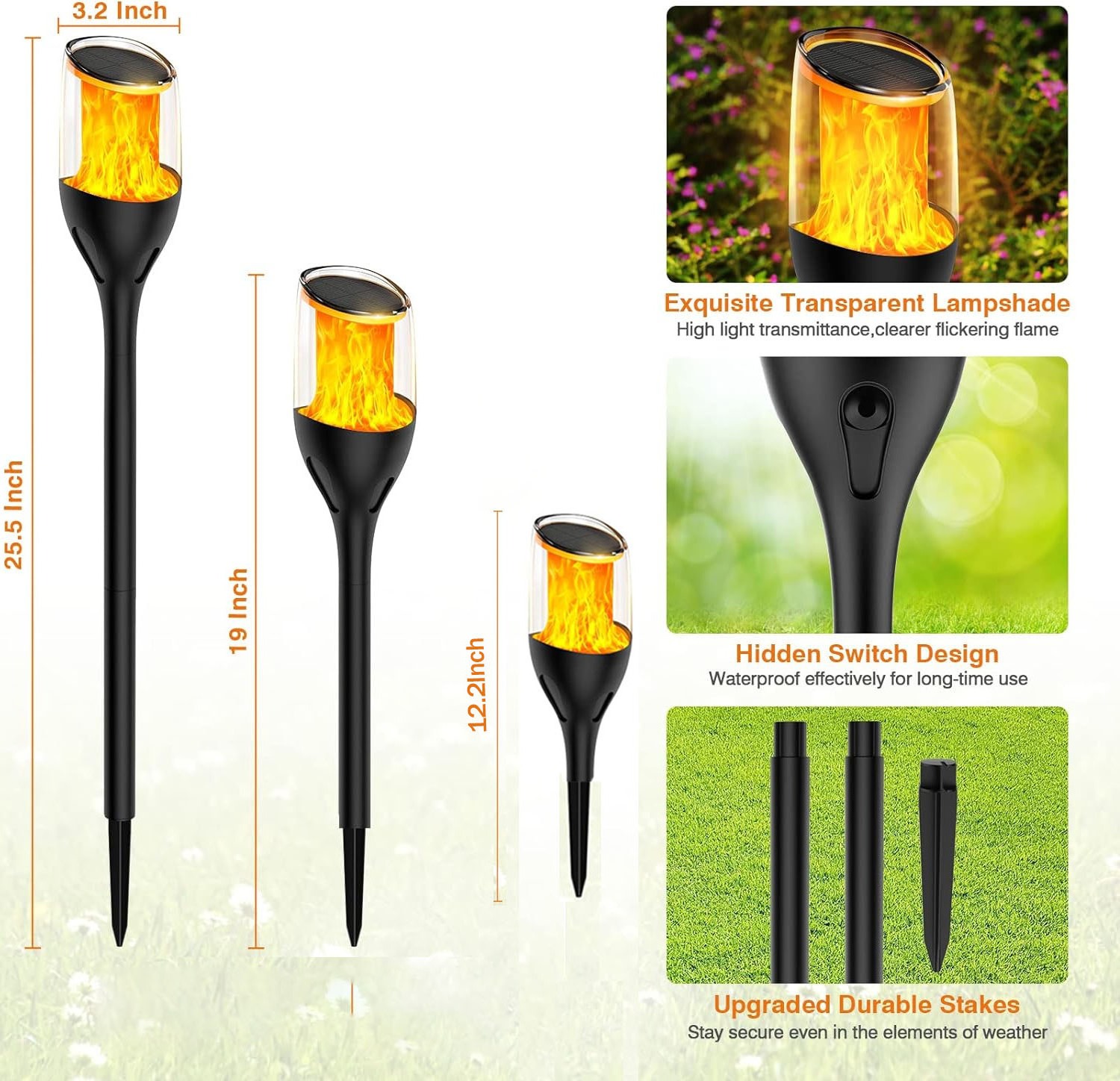 LED Torch Lights Outdoor Solar Torches Garden Lights with Flickering Flame Decorative