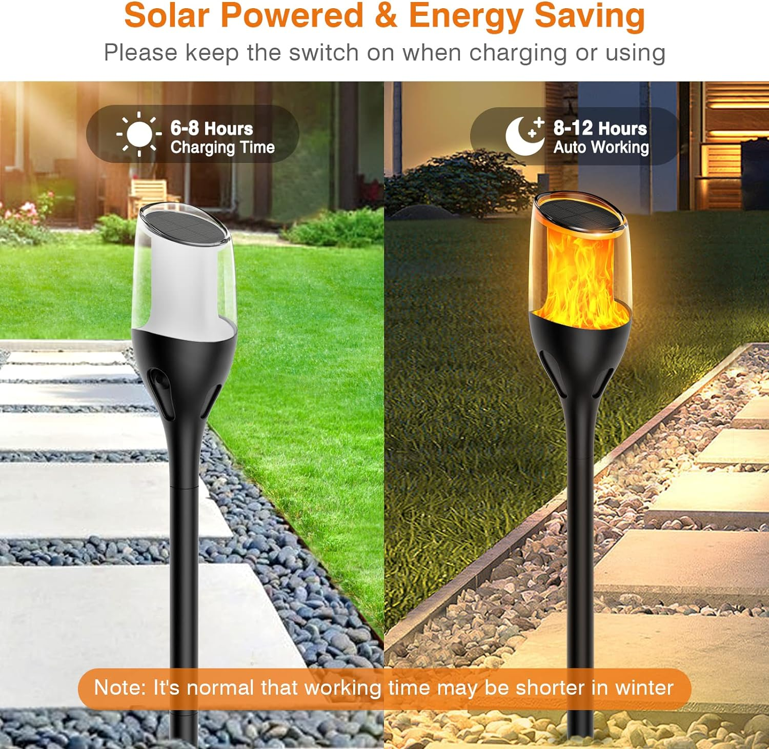 LED Torch Lights Outdoor Solar Torches Garden Lights with Flickering Flame Decorative