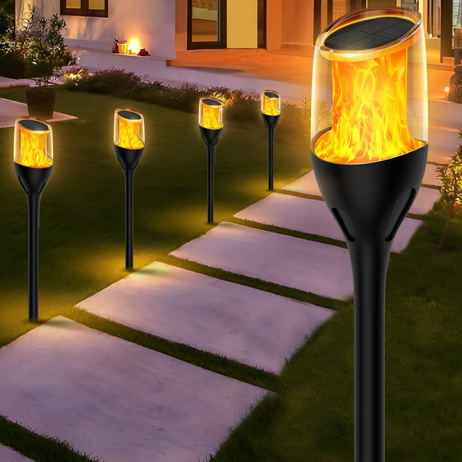 LED Torch Lights Outdoor Solar Torches Garden Lights with Flickering Flame Decorative