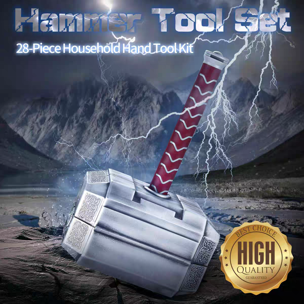 Thor Hammer Toolbox Set portable repair hardware tool Multifunctional Home Tool Kit Set 29-piece real metal hand tool