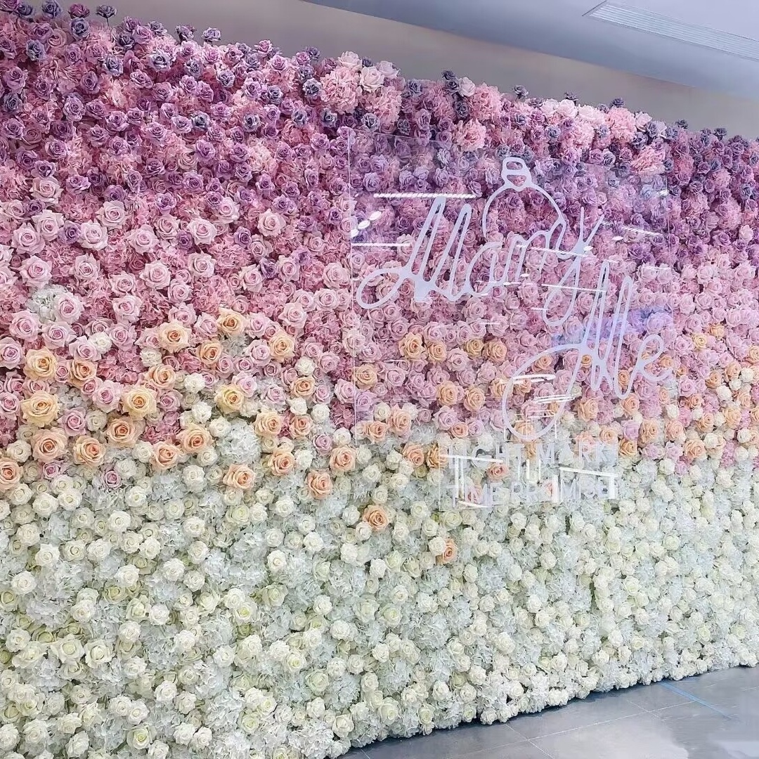 3D Rose Flower Wall Panel Wedding Decoration 8X8 Floral Wall Backdrop flower vase backdrop Roll up White Silk Roses Flower Wall