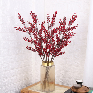 High Quality Artificial Flowers  All Festival Decoration American Christmas Berry Fruit Red Rich Fruit Berry Branches