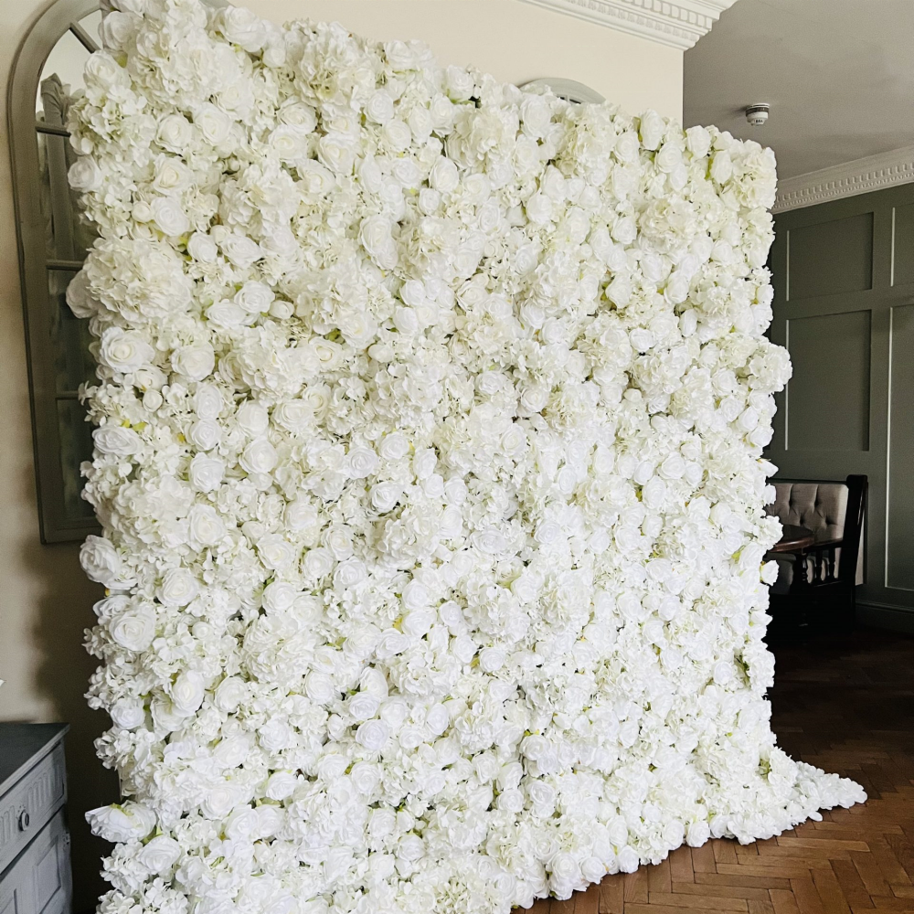 3D Rose Flower Wall Panel Wedding Decoration 8X8 Floral Wall Backdrop flower vase backdrop Roll up White Silk Roses Flower Wall