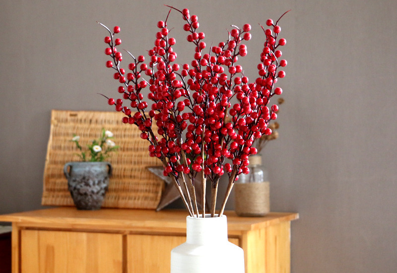 High Quality Artificial Flowers  All Festival Decoration American Christmas Berry Fruit Red Rich Fruit Berry Branches