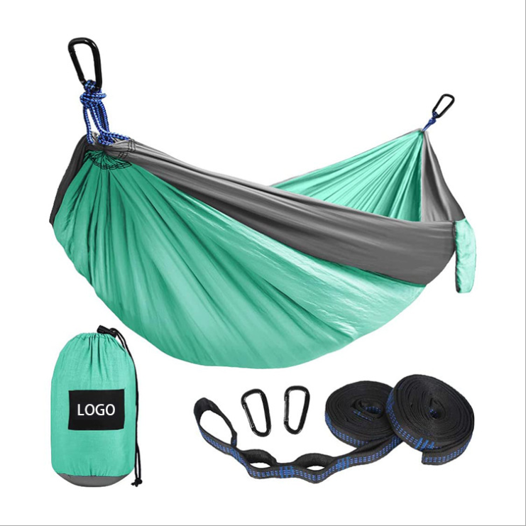 OEM 210T Nylon single double outdoor hiking Nylon Portable sewing hanging Parachute Camping Tent Hammock bed With Tree Straps