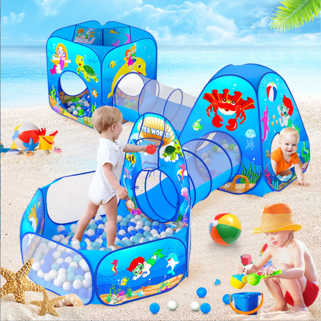 5pc Kids Play Crawl Tunnels Tent Ball Pit with Basketball Hoop Pop Up Playhouse For Baby Toddlers Toy Tent for 3-7 Years Old Kid