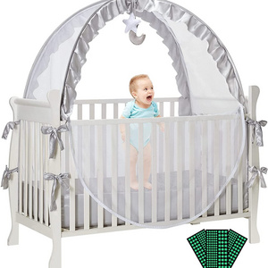 Upgraded Pop Up Crib Mosquito Net Tent to Keep Baby in See Through Mesh Crib Bed Canopy with Portable