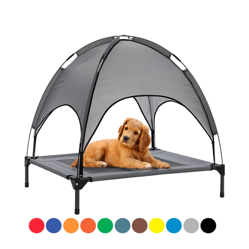 Elevated Portable Raised Dog Cot Cooling Pet Bed Pet Cot Folding Outdoor Dog hammock With Canopy Breathable Mesh