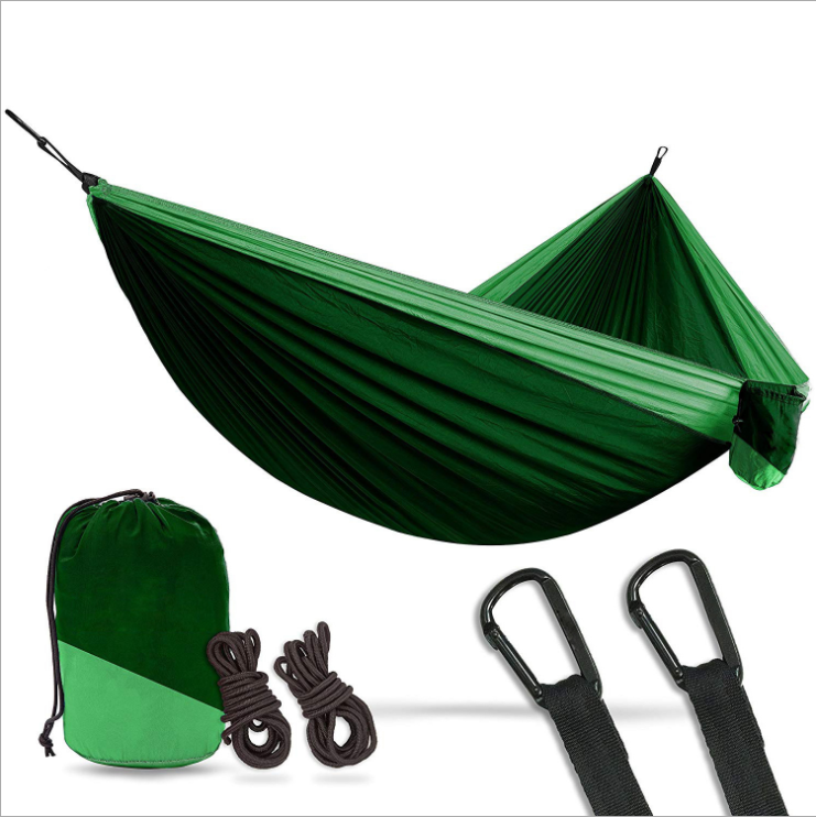 OEM 210T Nylon single double outdoor hiking Nylon Portable sewing hanging Parachute Camping Tent Hammock bed With Tree Straps