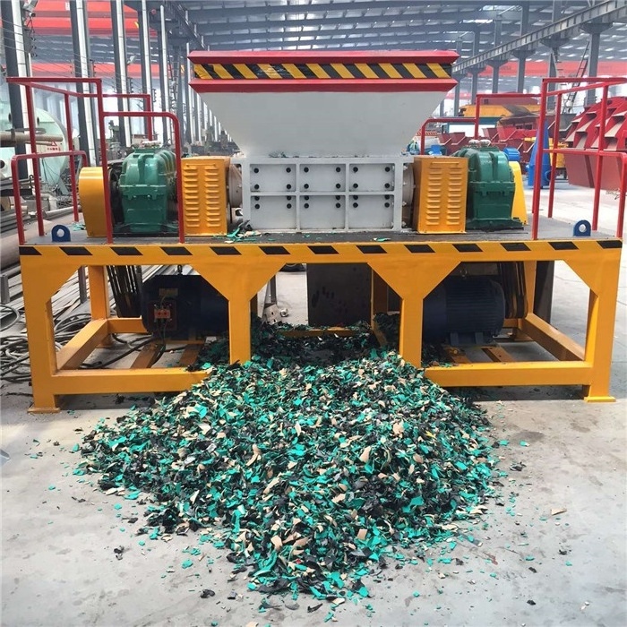 mini small industri double shaft shredder rubber car tyre pallet coconut husk waste plastic tire scrap metal shredder machine