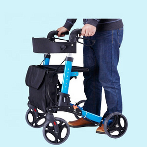 Rollator folding walker portable adjustable shopping medical outdoor aluminium rollator walker with seat