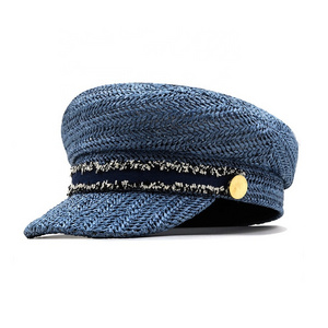 Women Straw Hat Beach Sun Visor Octagonal Cap Newsboy Cap Baseball Cap Berets Vintage Navy Hat