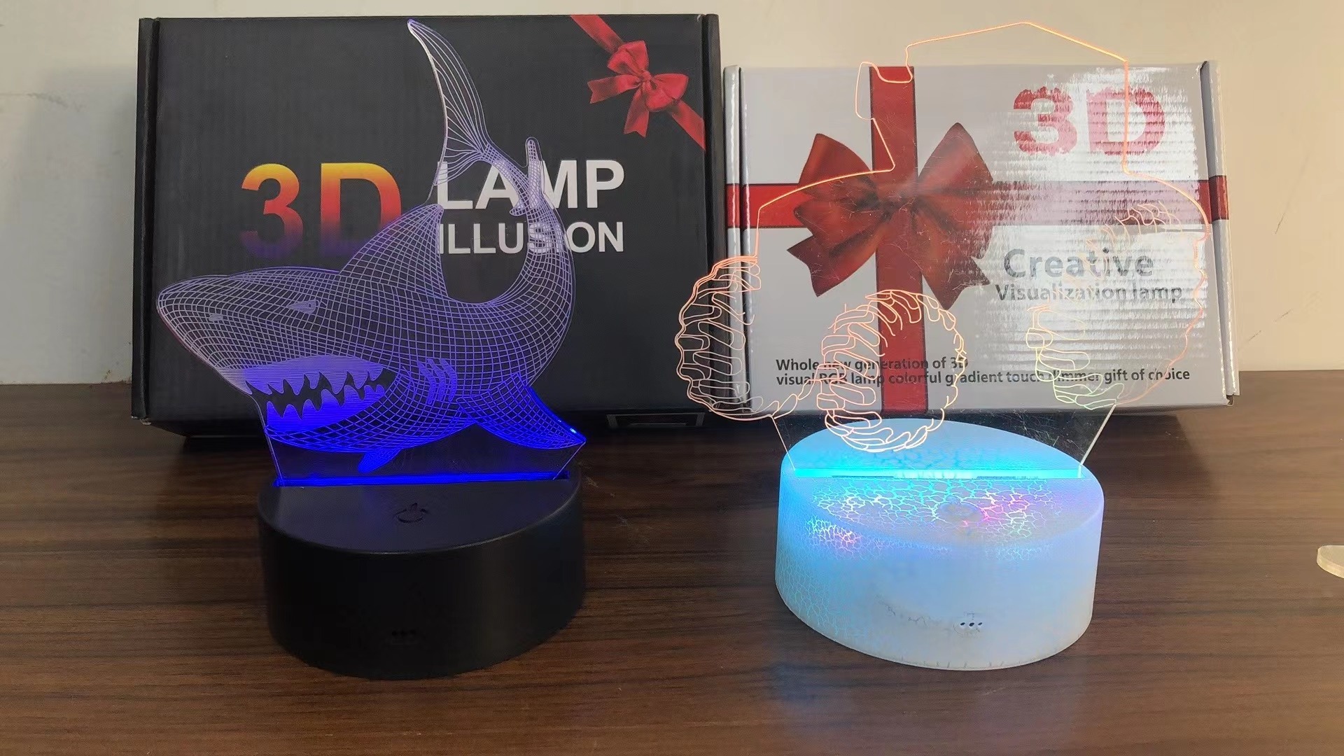 Wholesale Acrylic Led 3D Night Light Base Creative Usb Wooden Lamp Round Oval Lights Crack Colorful Changing Base