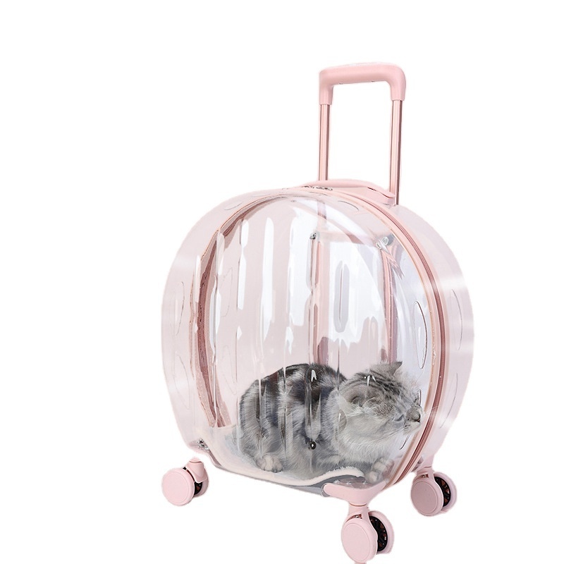 Fashion Pink Portable Clear View Trolley Dog Cat House Travel Backpack Pet Carrier