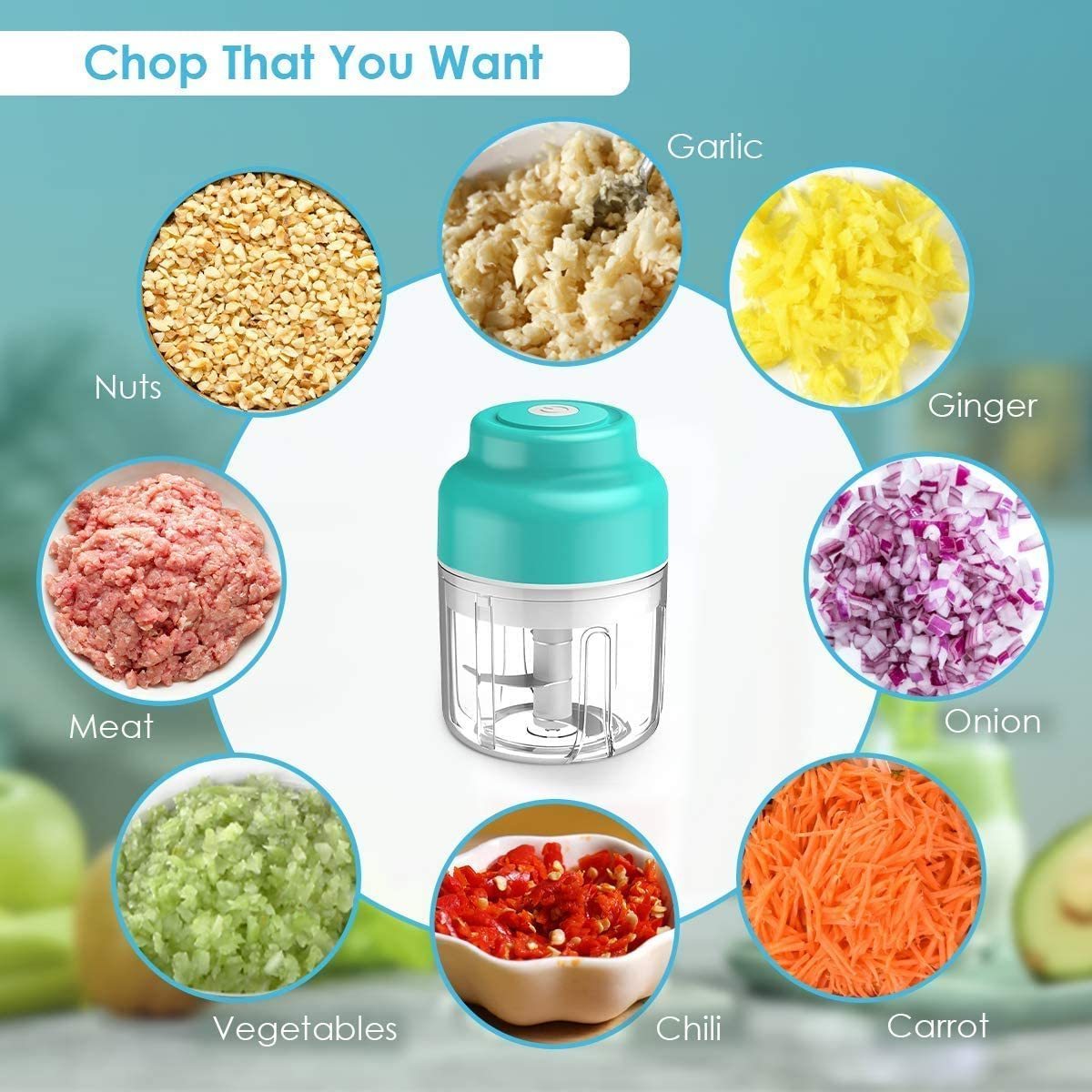 Smart Home Kitchen Gadget Onion Chopper Food Grade Material 250ml Plastic Cup Safety Electric Garlic Chopper