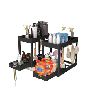 Multipurpose Under Sink Organizers, Sliding Kitchen Storage Pull Out Double Shelf Drawer for Bathroom Counter Cabinets