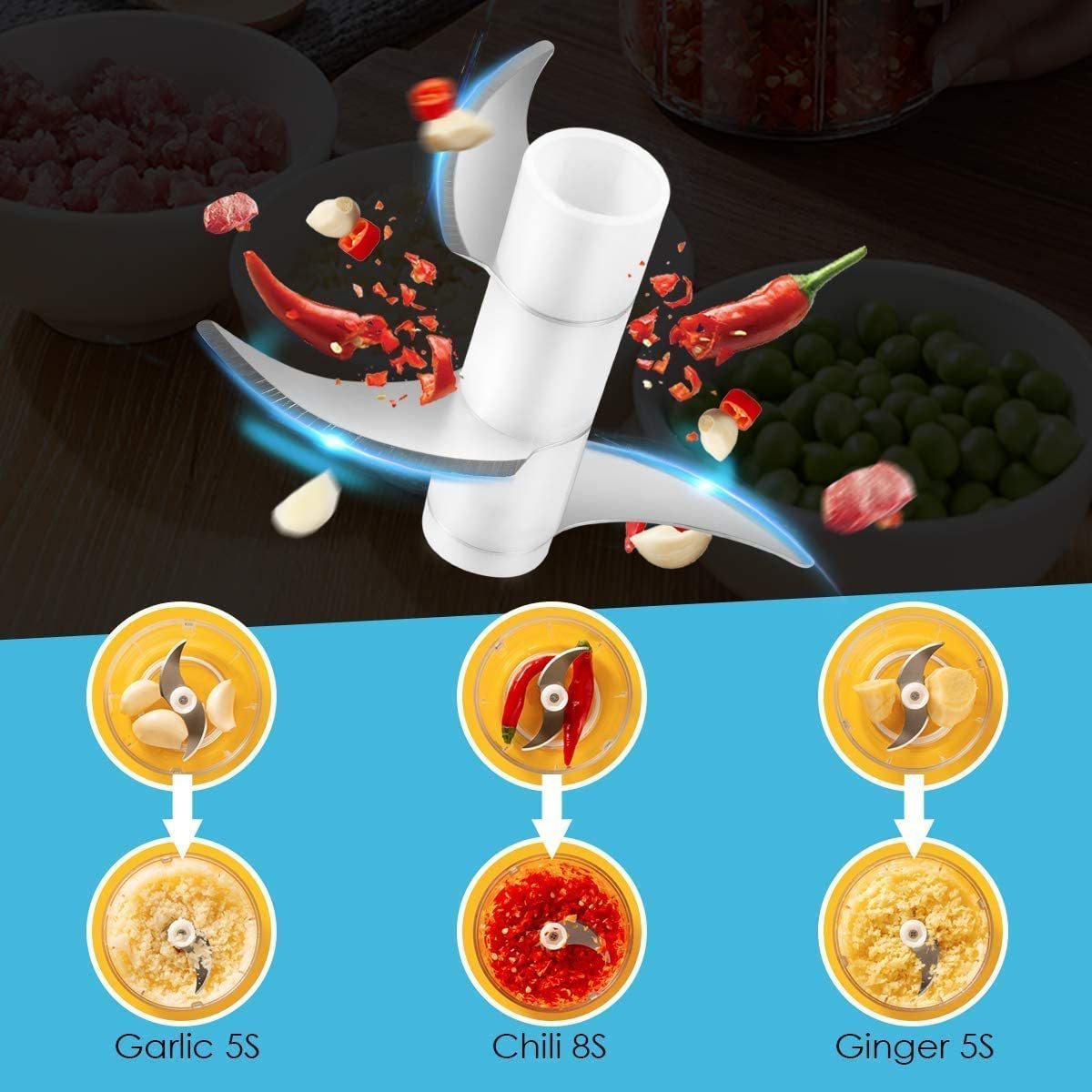 Smart Home Kitchen Gadget Onion Chopper Food Grade Material 250ml Plastic Cup Safety Electric Garlic Chopper