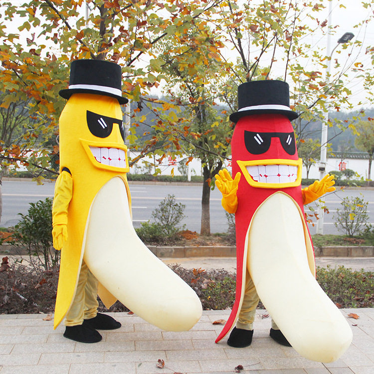 Factory OEM ODM Custom Soft Plush Banana Mascot Costume Animal 3D Design Bubble Carving Cartoon Mascot Clothing