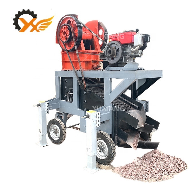 Mobile Portable Small jaw crusher rock stone crushing machine Pe250x400 mini jaw crusher driven by motor with screen