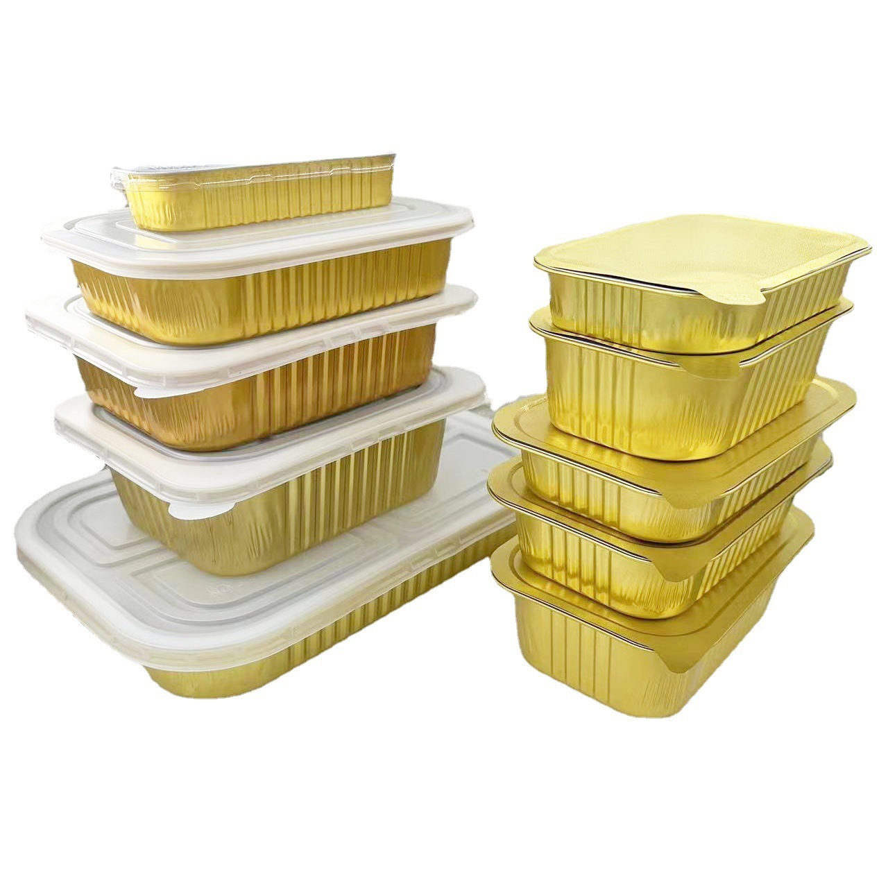 Gold color smooth wall disposable aluminum foil container baking mold take away food package with lids