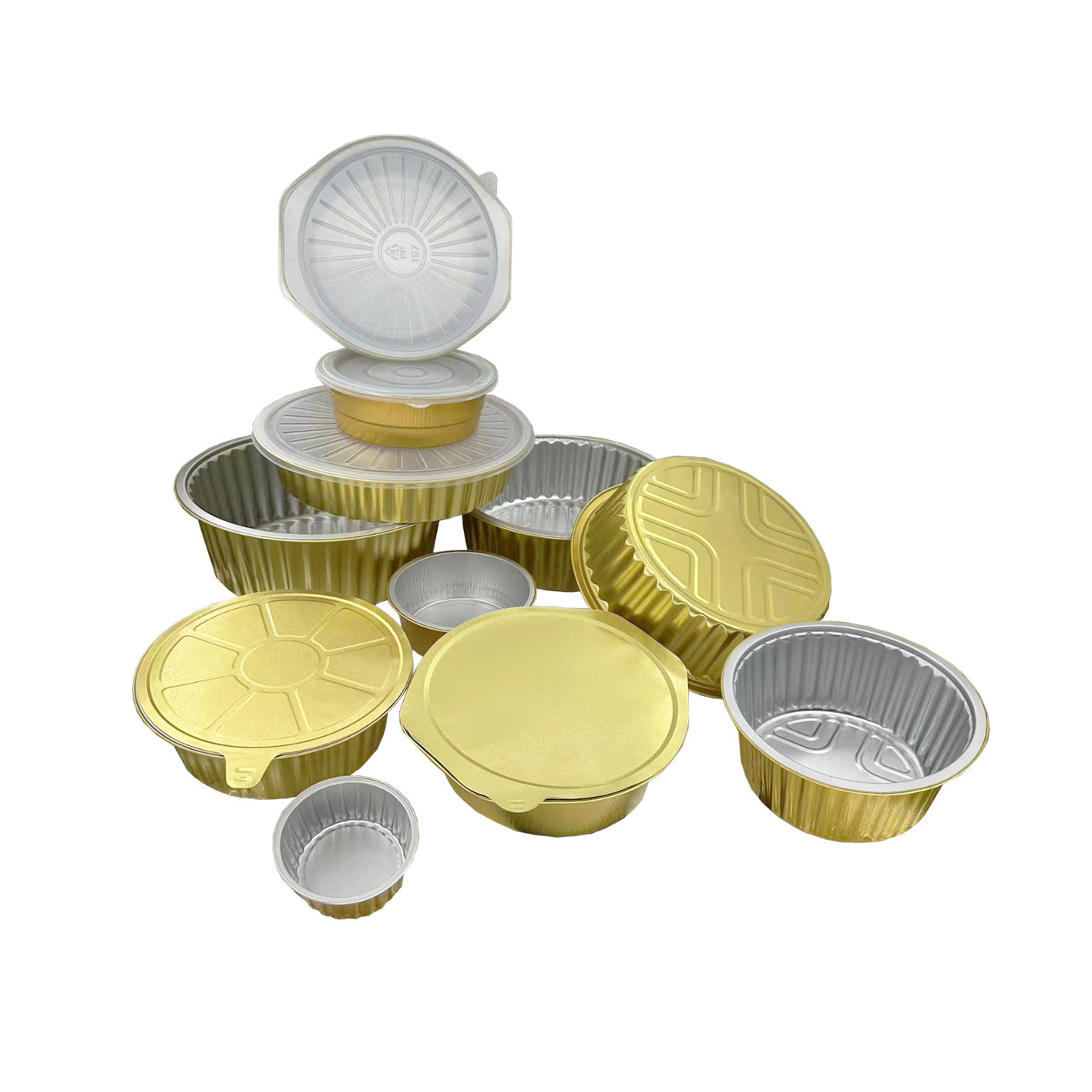 Gold color smooth wall disposable aluminum foil container baking mold take away food package with lids