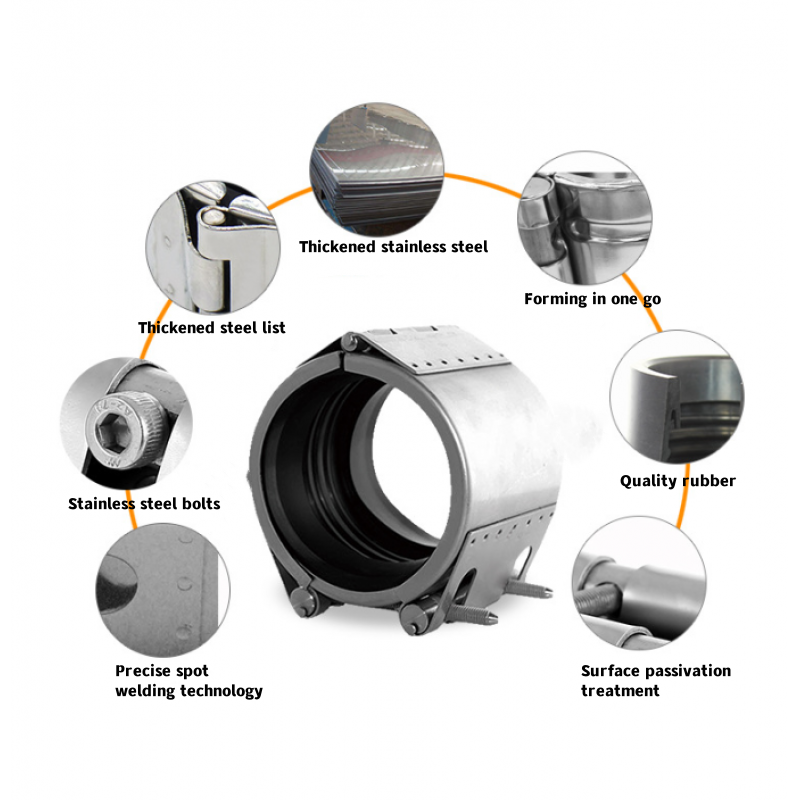 Small Diameter Semi-Open Stainless Steel Straight Pipe Coupling Repair Clamps