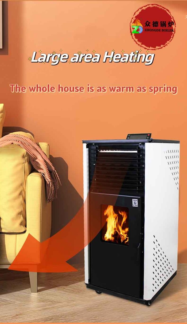 ZHONGDE HIGH QUALITY stove fireplace biomass pellet fired boiler home/domestic heating pellet burning stove for sale